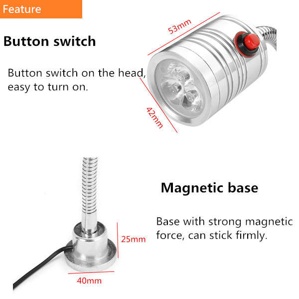 3W 220V 400mm LED Lamp Magnetic Base CNC Miller Mathe Industrial Machine Tool Light