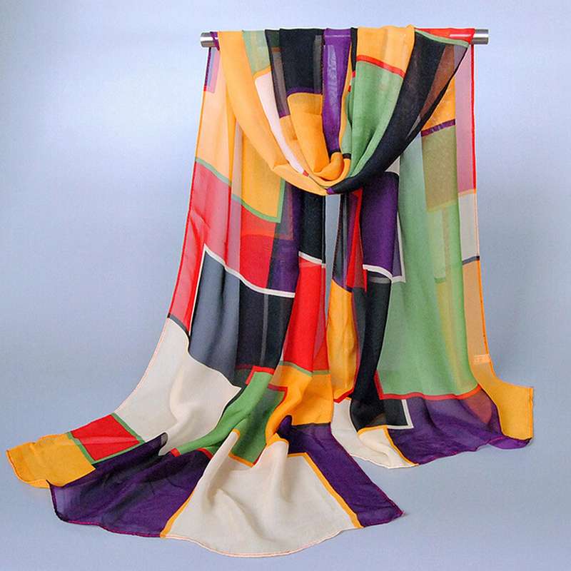 Women Ladies Square Grid Check  Chiffon Long Soft Scarf Shawl Wrap