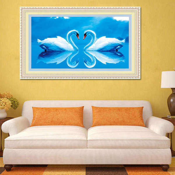 55x35cm 5D DIY Diamond Painting Swan Kiss Rhinestone Cross-stitch Kit Home Decoration