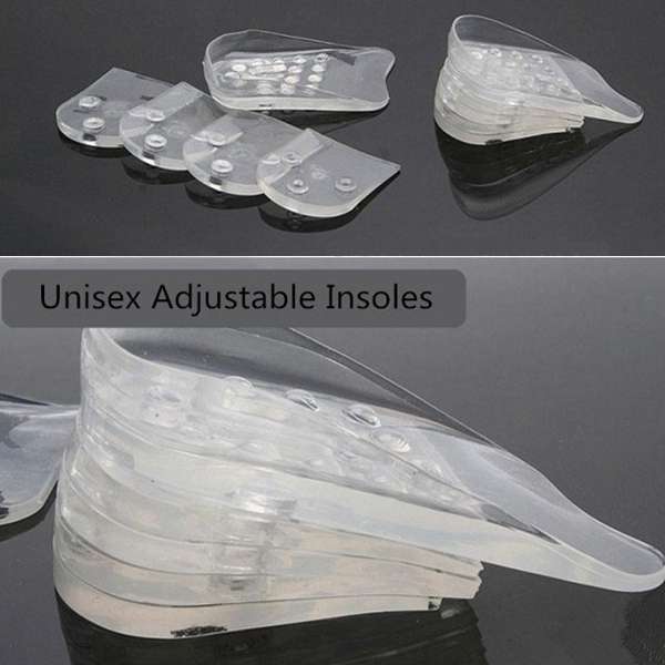 1 Pair 5-Layer Unisex Adjustable Taller Silicone Gel Shoe Pads Cushion Inserts Heel Foot Insoles