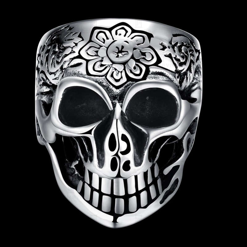 316L Stainless Stell Silver Men Women Skull Ring Punk Rock
