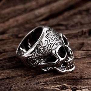 316L Stainless Stell Silver Men Women Skull Ring Punk Rock