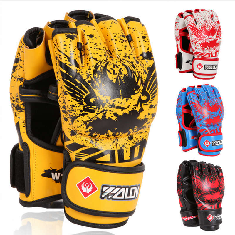 Men Male PU Leather Training Grappling UFC Boxing Fight Punch Mittens MMA Sanda Gloves