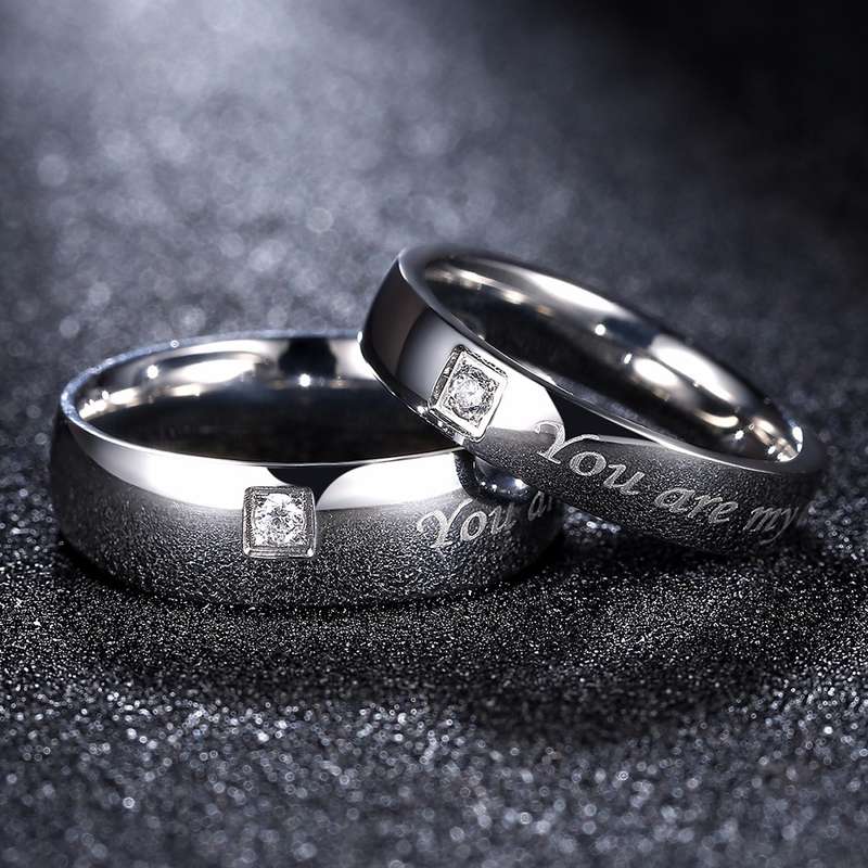 Letter Words Stainless Steel Zircon Couple Ring Men Jewelry Birthday Gift For Wedding