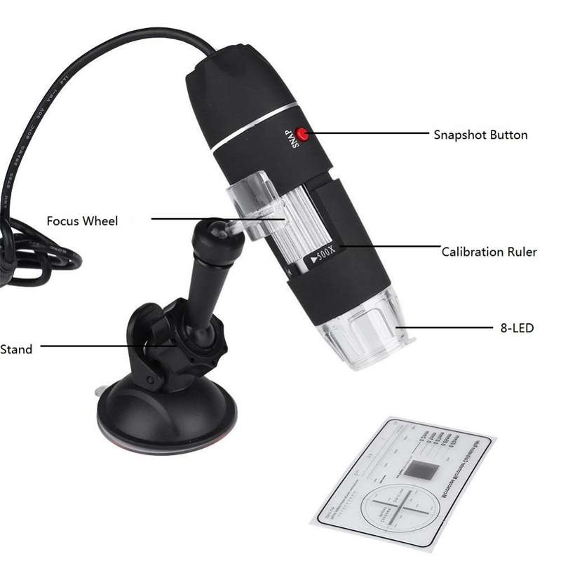 New USB 8 LED 500X 2MP Digital Microscope Endoscope Magnifier Video Camera with Suction Cup Stand -*