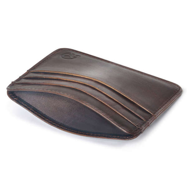 Men Genuine Leather Retro Small Coffee Brown Money Card Holders 
