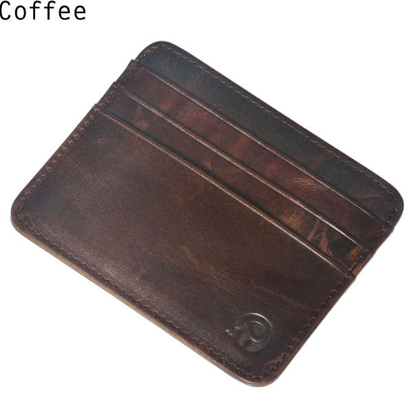 Men Genuine Leather Retro Small Coffee Brown Money Card Holders 