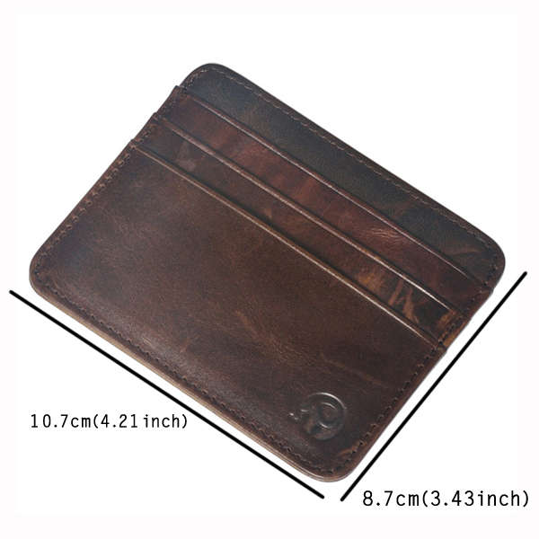 Men Genuine Leather Retro Small Coffee Brown Money Card Holders 