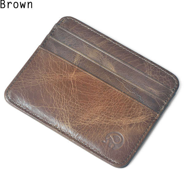 Men Genuine Leather Retro Small Coffee Brown Money Card Holders 