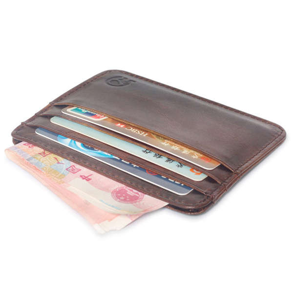 Men Genuine Leather Retro Small Coffee Brown Money Card Holders 