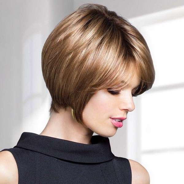 Side Bang Short Straight Virgin Remy Real Human Hair Wig Mono Top Capless 14 Color to Choose