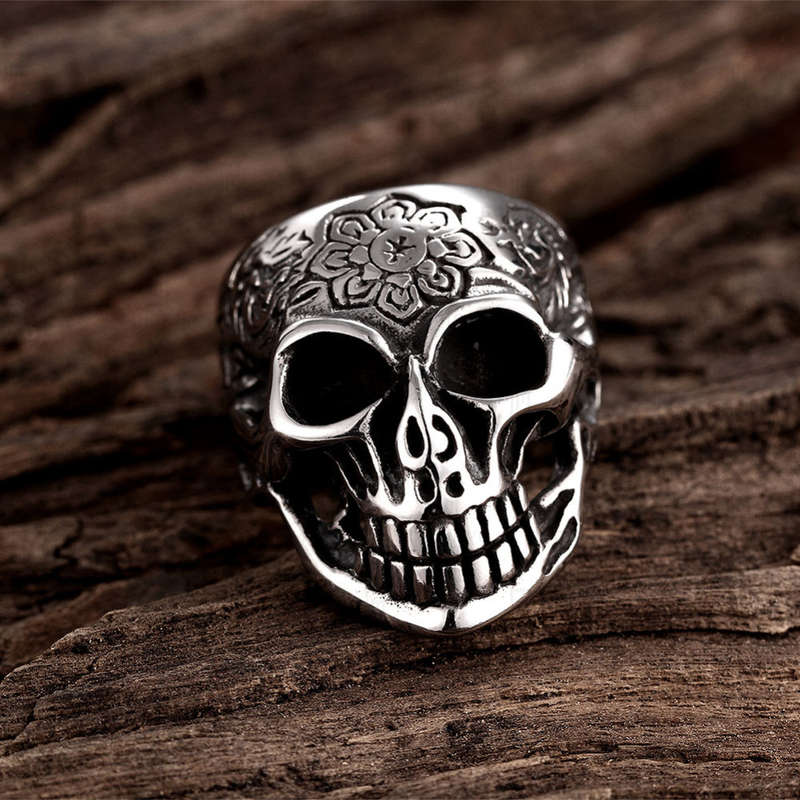 316L Stainless Stell Silver Men Women Skull Ring Punk Rock