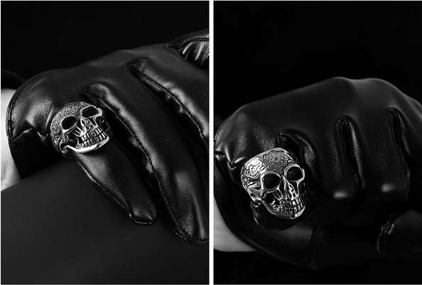 316L Stainless Stell Silver Men Women Skull Ring Punk Rock