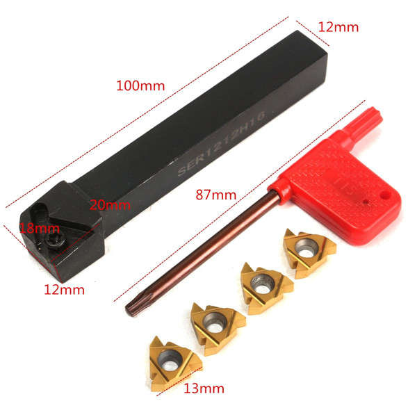 SER1212H16 12x100 Threading Turning Tool Holder with 4pcs 16ER AG60 Inserts
