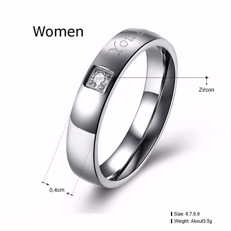Letter Words Stainless Steel Zircon Couple Ring Men Jewelry Birthday Gift For Wedding
