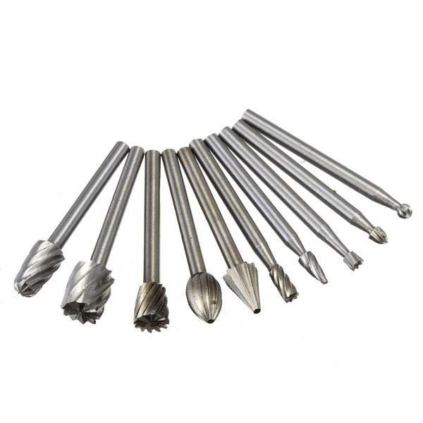 Drillpro 10pcs HSS Router Bits Burr For Dremel and Rotary Engraving Woodworking Tool