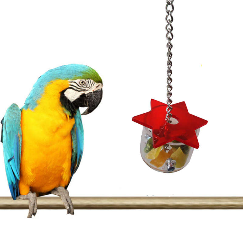 Bird Feeding Box Parrot Pet Bird Hex Star Acrylic Foraging Feeder Box Hanging Cage Swing Chew Toys
