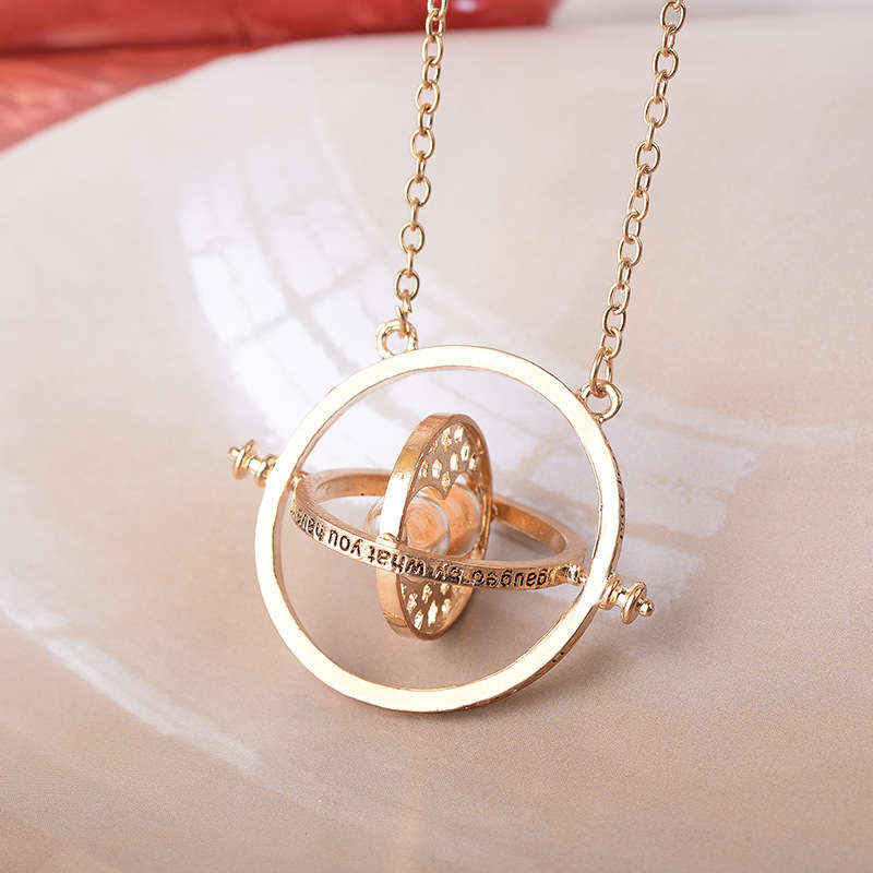 Time Turner Rotating Hourglass Pendant Necklace Gold Silver Plated