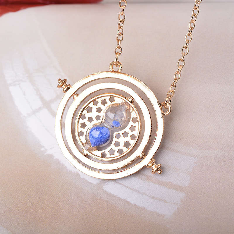 Time Turner Rotating Hourglass Pendant Necklace Gold Silver Plated
