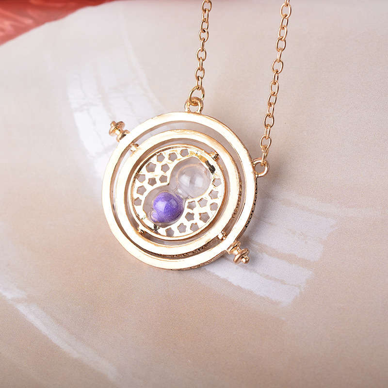 Time Turner Rotating Hourglass Pendant Necklace Gold Silver Plated