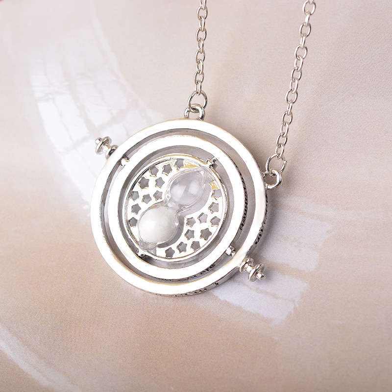 Time Turner Rotating Hourglass Pendant Necklace Gold Silver Plated