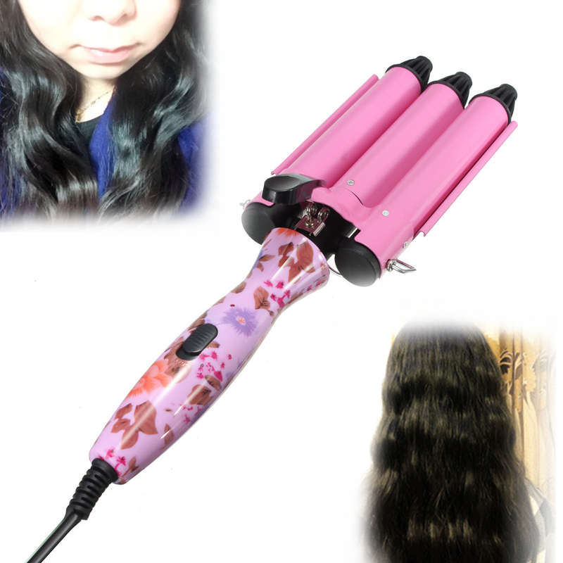 Pink King Size 3 Barrels Big Hair Wave Waver Ceramic Curler Curl Curling