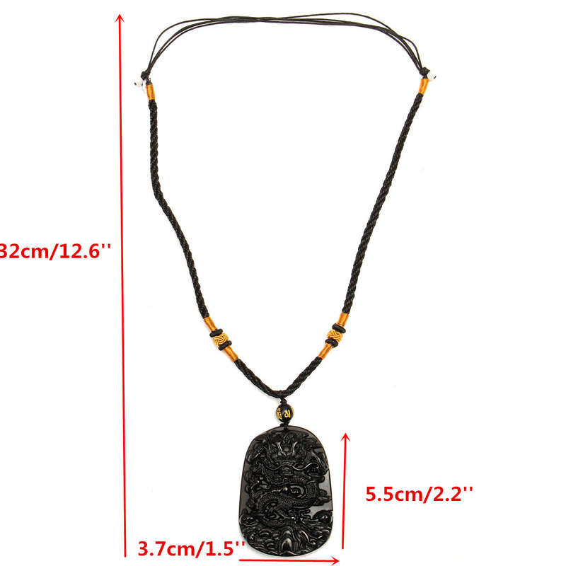Obsidian Dragon Necklace Beads Blessing Pendant Charm Chain