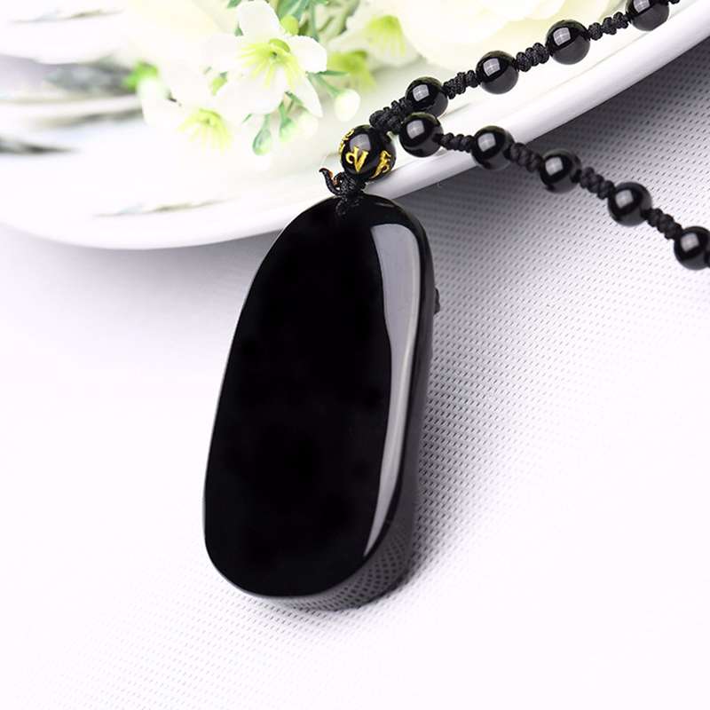 Obsidian Dragon Necklace Beads Blessing Pendant Charm Chain