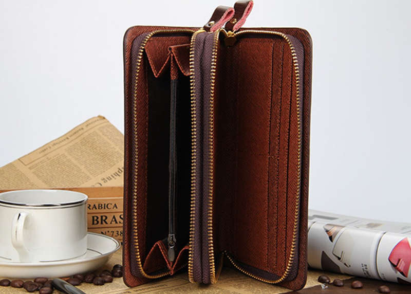 Multifunctional PU Leather Zipper Safety Rope Card Bag Clutch Long Purse Wallet Handbag Phone Bag