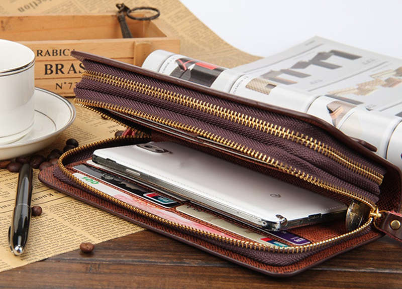 Multifunctional PU Leather Zipper Safety Rope Card Bag Clutch Long Purse Wallet Handbag Phone Bag