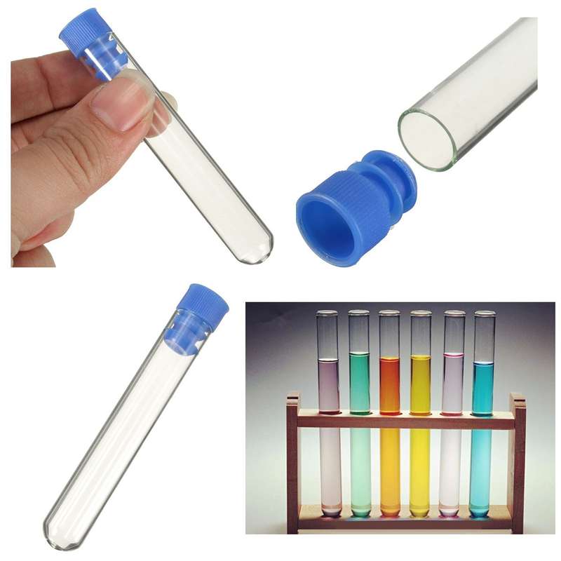 10pcs  Borosilicate Glass Test Tubes Rimless Pyrex With Push Caps Lab