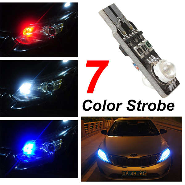 T10 6W 2SMD Multimodal Colorful LED Flash Lamp Car Strobe Side Marker Door Light Bulb