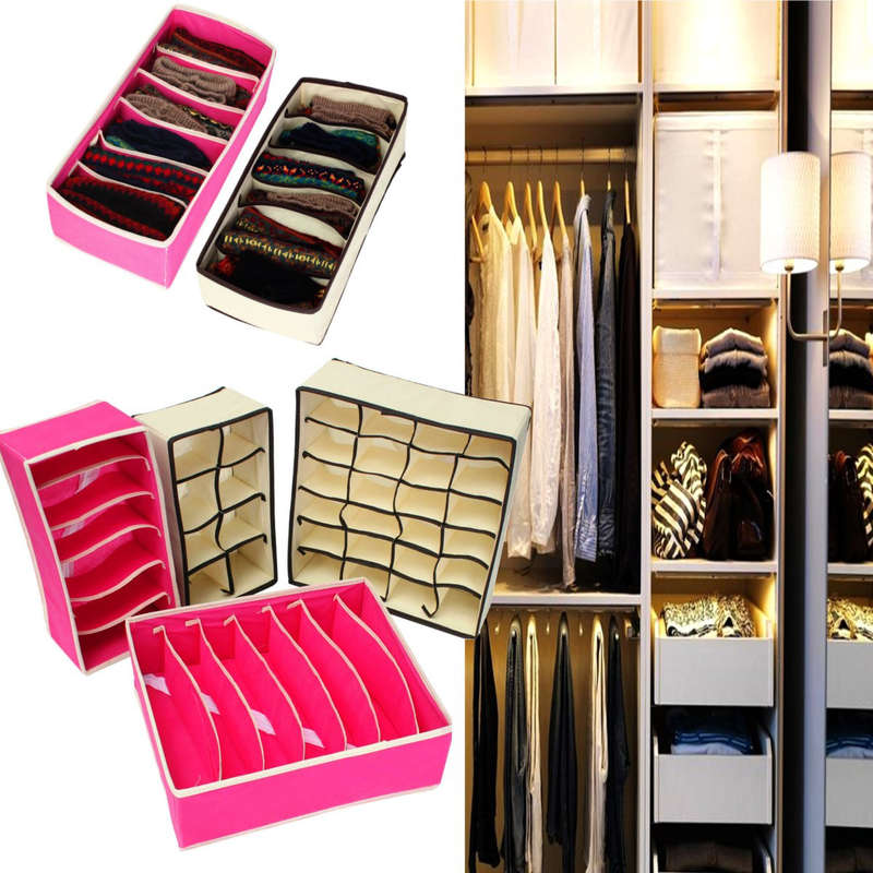 4Pcs Beige Pink Underwear Clothes Bra Fabric Socks Arrangement Tie Baskets Durable Home Tidy Storage