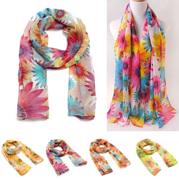 Women Lady Chiffon Scarf Long Soft Sunflower Wrap Shawl Scarves