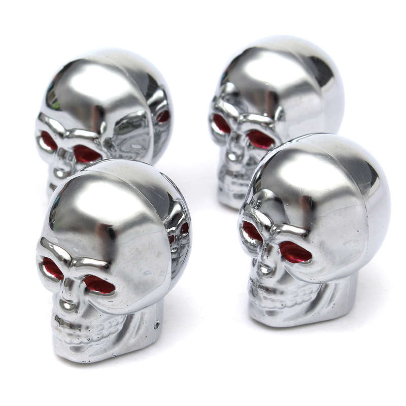 4 Pcs Skull Head Expression Car Tire Tyre Dust Stem Air Valve Caps