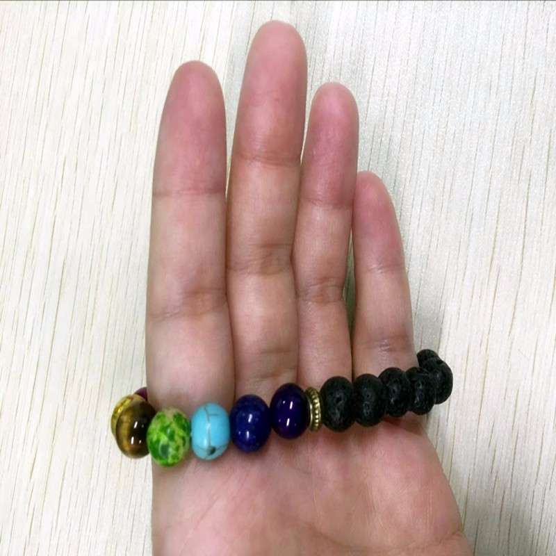 Men Hand Evil Eye Lava Rock Buddha Elastic Bead Bracelet Bangle
