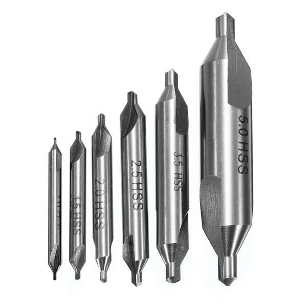 6pcs 5/3/2.5/2/1.5/1mm 60 Degree HSS Center Drills Bit Countersink Drill