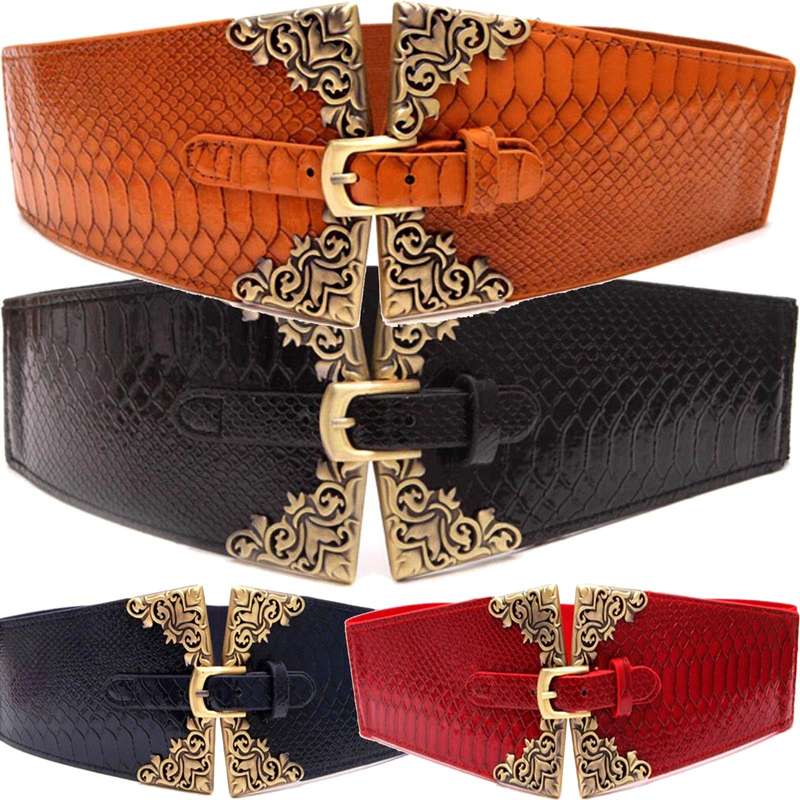 Women Ladies Aligator Artificial Leather Buckle Belt Elastic Stretchable Waistband