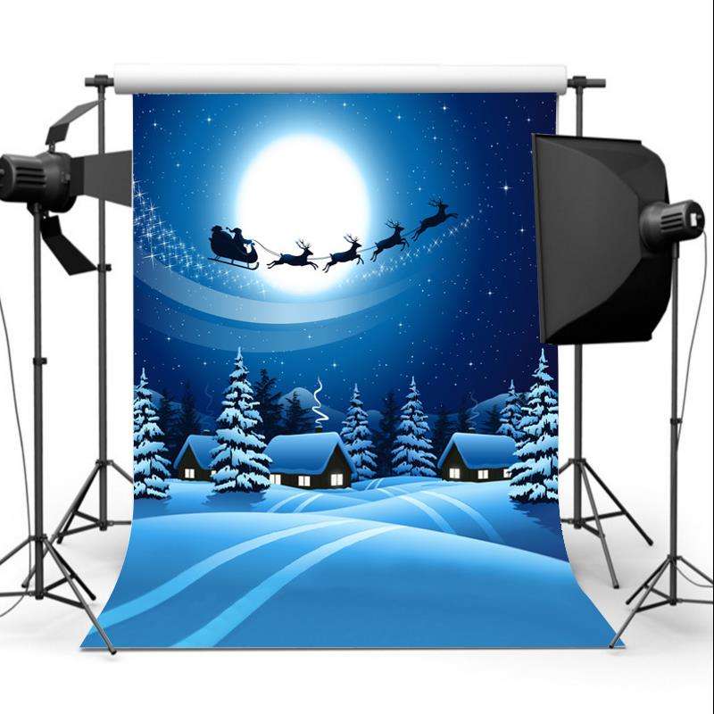 7X5FT Christmas Deer Sled Snow Studio Backdrop Photography Prop Photo Background