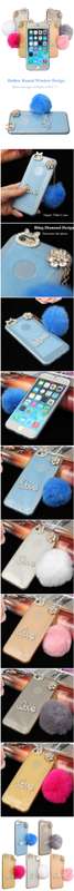 For Apple iPhone 6 6S 4.7 inch Durable Slim Soft TPU Back Case Bling Diamond Plush Ball Cover