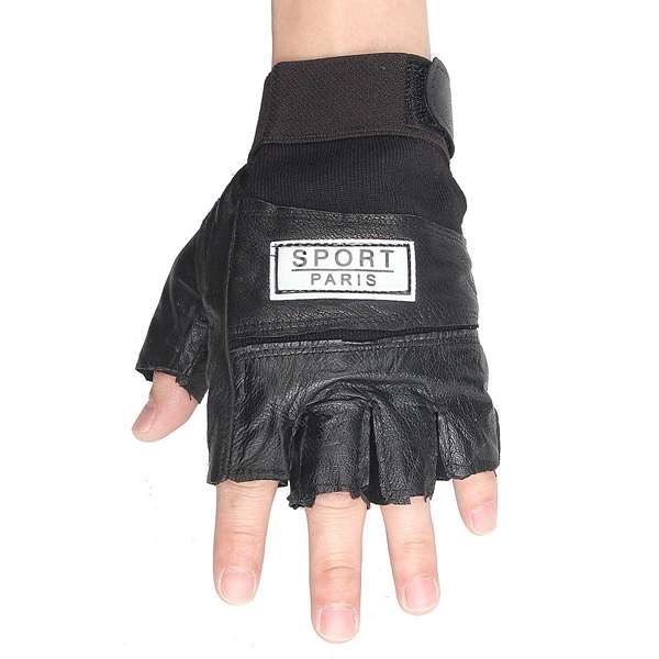 Unisex Half Finger Black PU Gloves Sport Driving Cycling