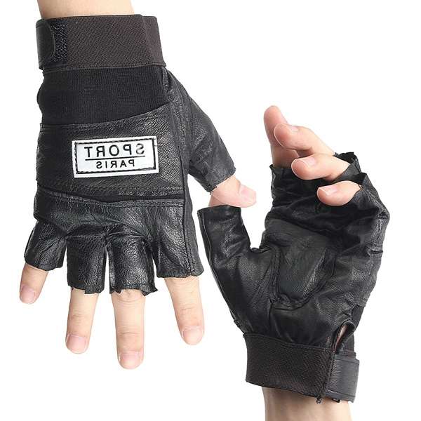 Unisex Half Finger Black PU Gloves Sport Driving Cycling