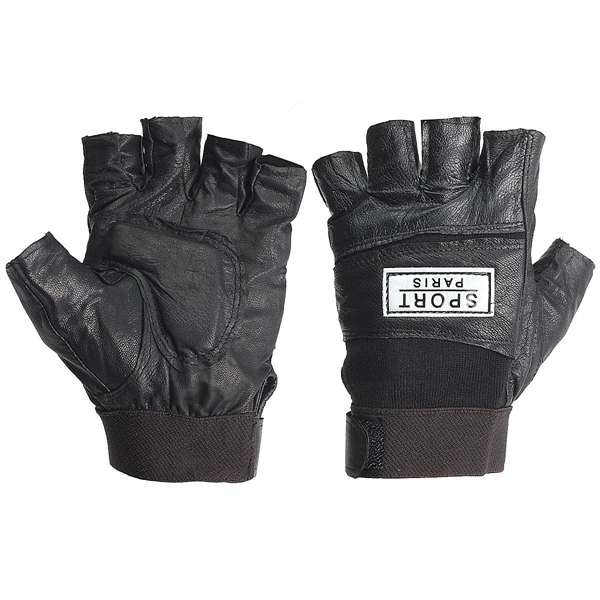 Unisex Half Finger Black PU Gloves Sport Driving Cycling