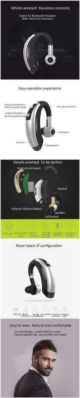 ZEALOT E1 Wireless Bluetooth 4.0 Headset Headphone Earphone With Mic For iPhone Samsung HTC