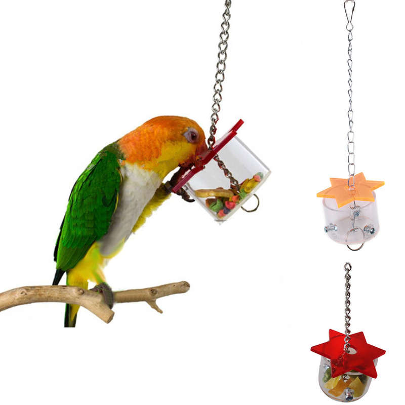 Bird Feeding Box Parrot Pet Bird Hex Star Acrylic Foraging Feeder Box Hanging Cage Swing Chew Toys