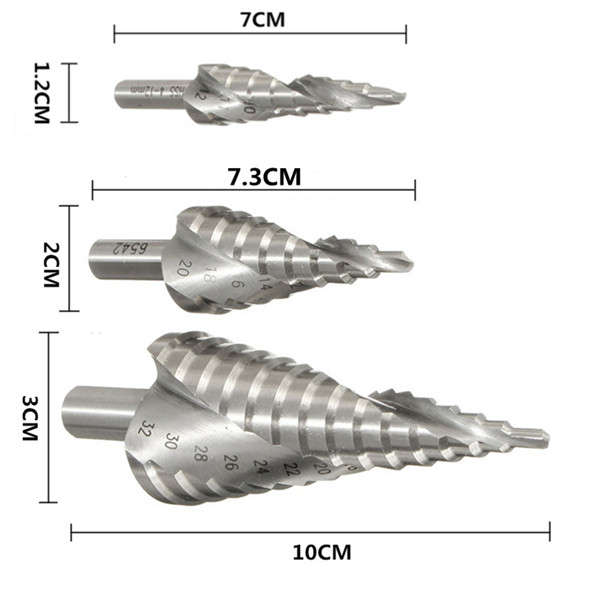4-12/20/32mm HSS Hex Shank Spiral Groove Step Cone Drill