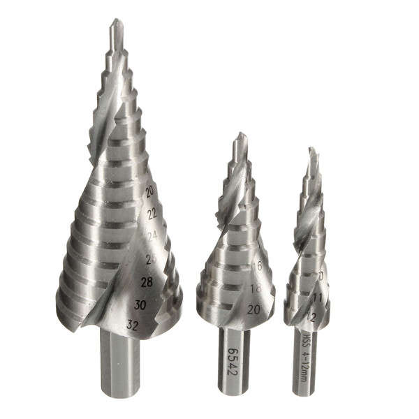 4-12/20/32mm HSS Hex Shank Spiral Groove Step Cone Drill