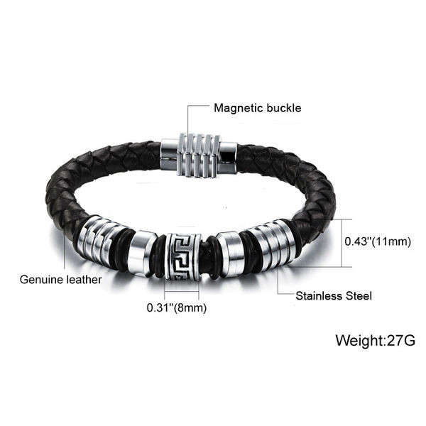Stainless Steel Leather Bracelet, Genuine Leather Bracelet