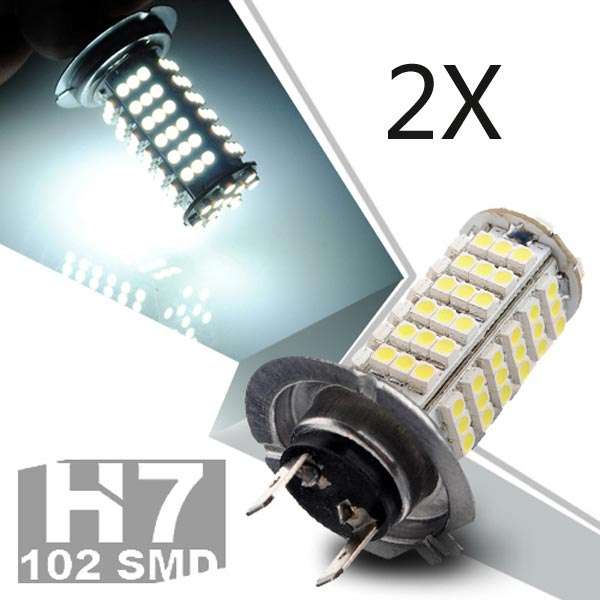 2xH7 3528 102 SMD LED Car Auto Head Light Pure White Bulb Lamp