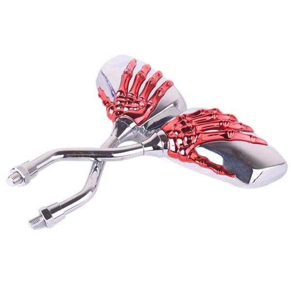 Modified Motorcycle Rearview Mirror Skeleton Hands Red